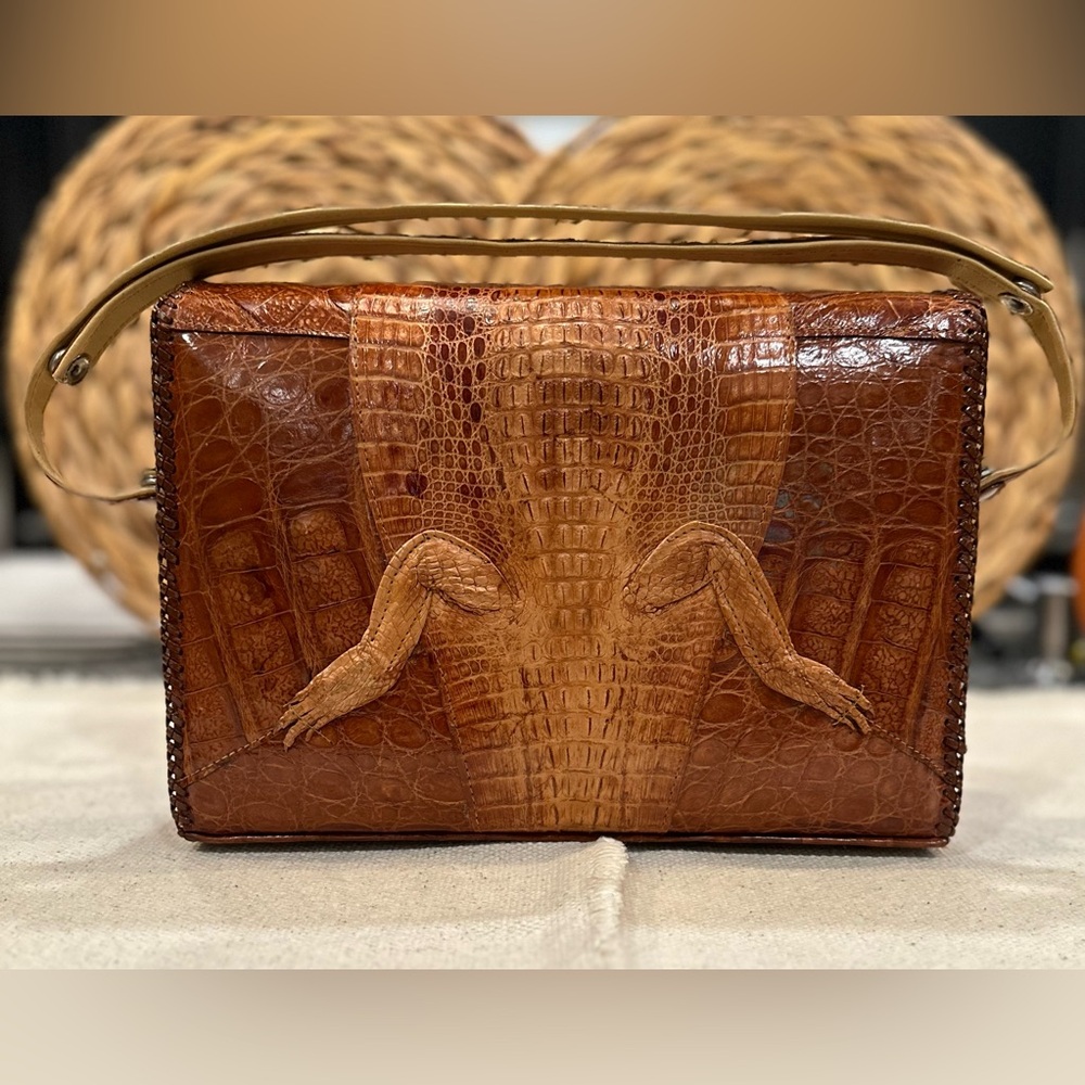 ✨VTG✨ 1950's Tourist Trade Alligator Purse Handbag w Taxidermy Baby Alligator - Picture 15 of 16